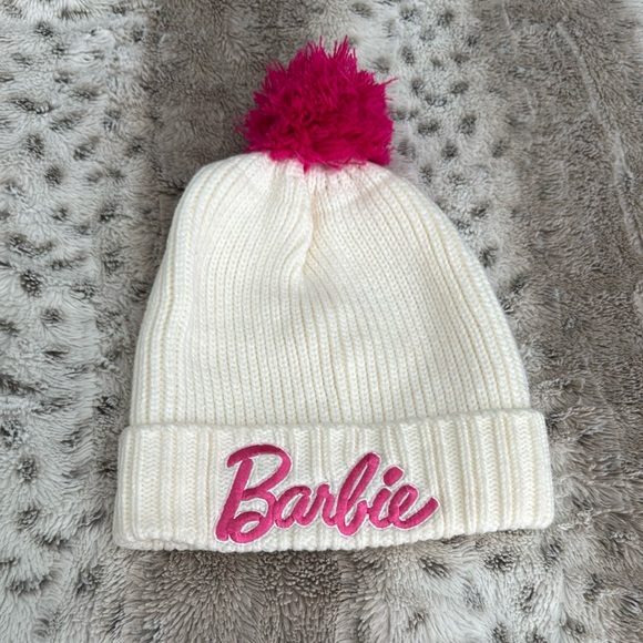 Barbie Cream Beanie with Pink Pom Pom - Picture 2 of 5